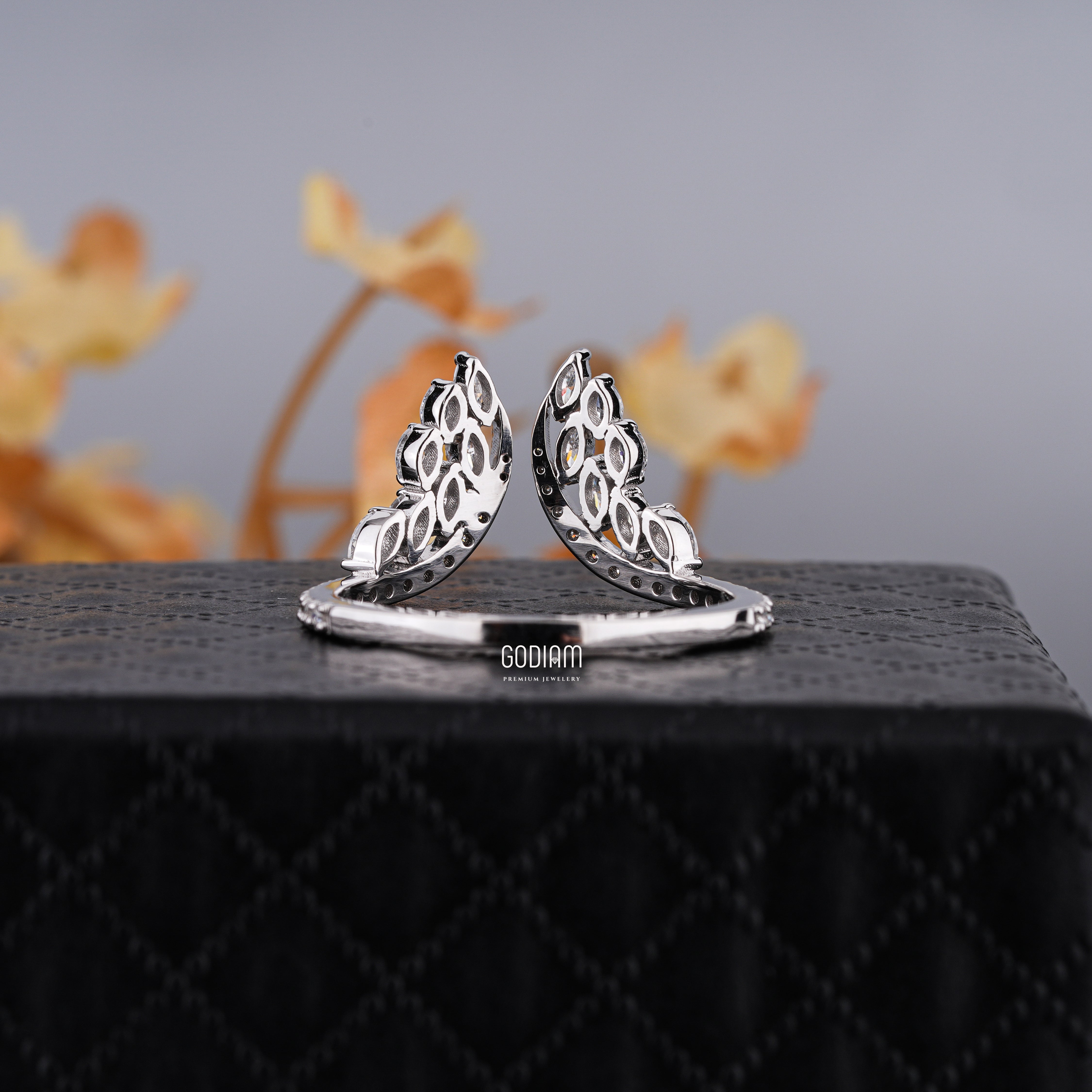 Crescent Bloom Silver Statement Ring